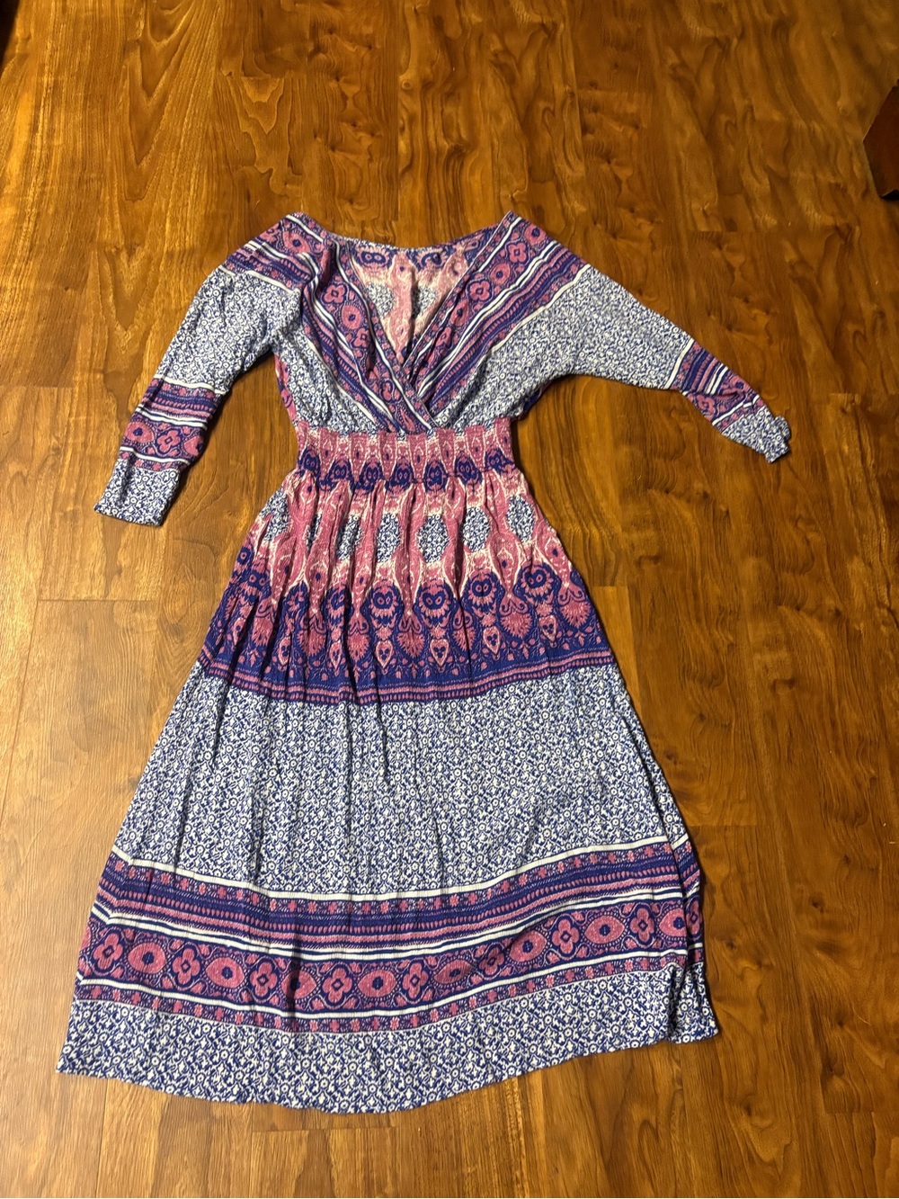 Free People Pink and Blue Printed Surplice Maxi Dress